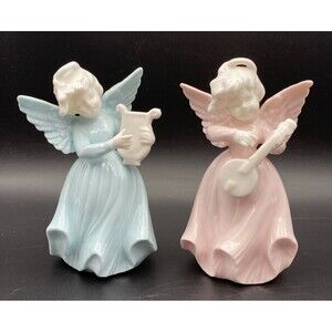Vintage Ardalt Christmas Blue Pink Angels Playing Instruments Figurines 7800